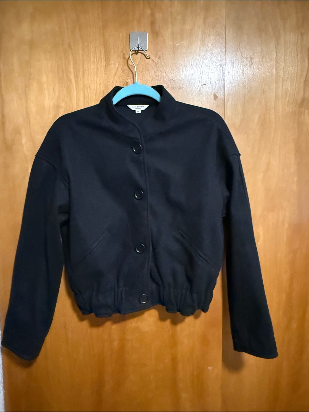 Max Studio Black Button-Front Bomber Jacket